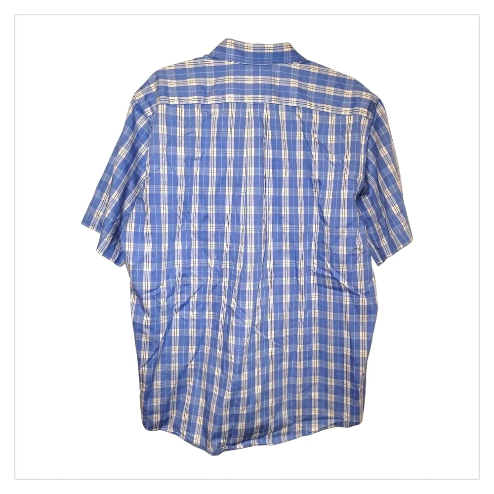 LL Bean Mens Large Blue Plaid Button Down Short Sleeve Shirt - Picture 4 of 5